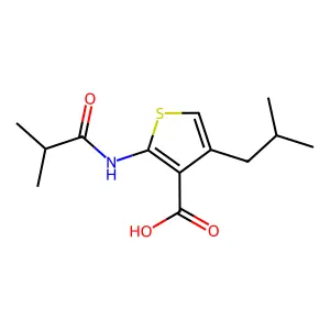 2-[(2-Methyl-1-oxopropyl)amino]-4-(2-methylpropyl)-3-thiophenecarboxylic acid structure