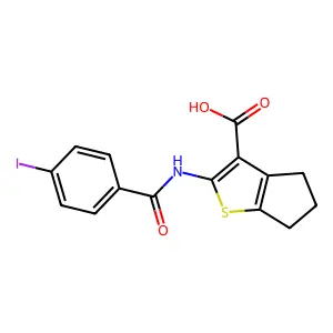 2-[(4-iodobenzoyl)amino]-5,6-dihydro-4H-cyclopenta[b]thiophene-3-carboxylic acid structure