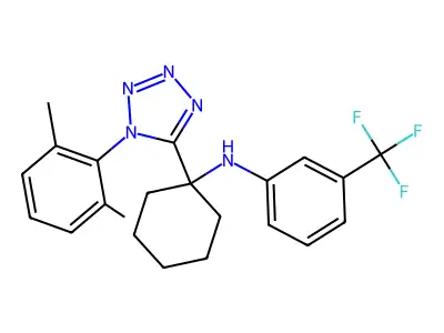 N-[1-[1-(2,6-dimethylphenyl)tetrazol-5-yl]cyclohexyl]-3-(trifluoromethyl)aniline structure