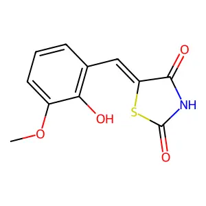 (5E)-5-[(2-hydroxy-3-methoxyphenyl)methylidene]-1,3-thiazolidine-2,4-dione structure