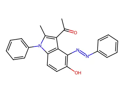 1-[5-hydroxy-2-methyl-1-phenyl-4-(phenyldiazenyl)-1H-indol-3-yl]ethanone structure