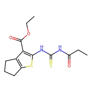 ethyl 2-(3-propionylthioureido)-5,6-dihydro-4H-cyclopenta[b]thiophene-3-carboxylate structure