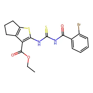 ethyl 2-(3-(2-bromobenzoyl)thioureido)-5,6-dihydro-4H-cyclopenta[b]thiophene-3-carboxylate structure