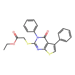 Ethyl 2-((4-oxo-3,5-diphenyl-3,4-dihydrothieno[2,3-d]pyrimidin-2-yl)thio)acetate structure