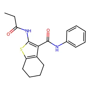 N-phenyl-2-(propanoylamino)-4,5,6,7-tetrahydro-1-benzothiophene-3-carboxamide structure