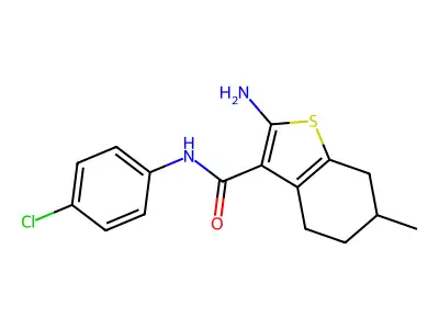 2-amino-N-(4-chlorophenyl)-6-methyl-4,5,6,7-tetrahydro-1-benzothiophene-3-carboxamide structure