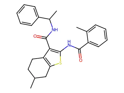 6-methyl-2-[(2-methylbenzoyl)amino]-N-(1-phenylethyl)-4,5,6,7-tetrahydro-1-benzothiophene-3-carboxamide structure