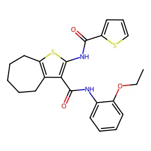 N-(2-ethoxyphenyl)-2-(thiophene-2-carbonylamino)-5,6,7,8-tetrahydro-4H-cyclohepta[b]thiophene-3-carboxamide structure