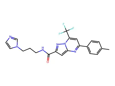 N-(3-imidazol-1-ylpropyl)-5-(4-methylphenyl)-7-(trifluoromethyl)pyrazolo[1,5-a]pyrimidine-2-carboxamide structure