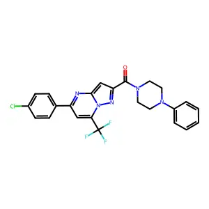 [5-(4-chlorophenyl)-7-(trifluoromethyl)pyrazolo[1,5-a]pyrimidin-2-yl]-(4-phenylpiperazin-1-yl)methanone structure