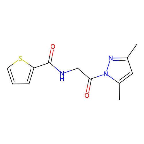 N-(2-(3,5-dimethyl-1H-pyrazol-1-yl)-2-oxoethyl)thiophene-2-carboxamide structure