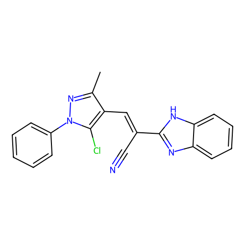 (E)-2-(1H-benzimidazol-2-yl)-3-(5-chloro-3-methyl-1-phenylpyrazol-4-yl)prop-2-enenitrile structure