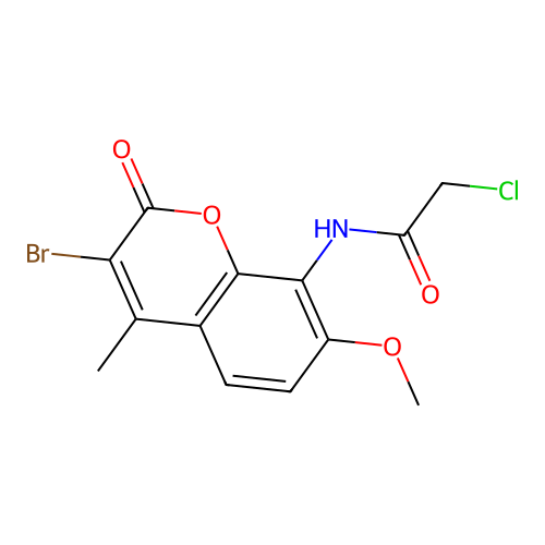 N-(3-bromo-7-methoxy-4-methyl-2-oxochromen-8-yl)-2-chloroacetamide structure
