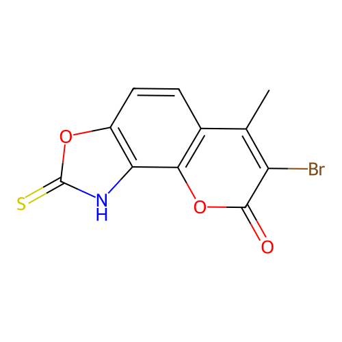 7-bromo-6-methyl-2-sulfanylidene-1H-pyrano[2,3-e][1,3]benzoxazol-8-one structure
