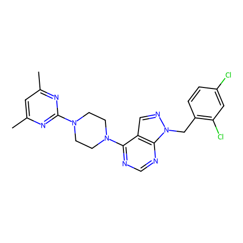 1-(2,4-dichlorobenzyl)-4-(4-(4,6-dimethylpyrimidin-2-yl)piperazin-1-yl)-1H-pyrazolo[3,4-d]pyrimidine structure