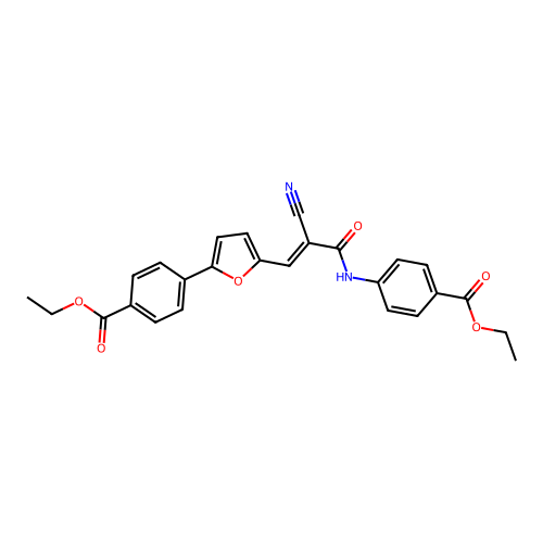 ethyl 4-[5-[(E)-2-cyano-3-(4-ethoxycarbonylanilino)-3-oxoprop-1-enyl]furan-2-yl]benzoate structure