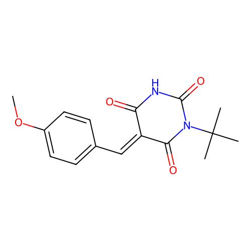 (5E)-3-tert-butyl-6-hydroxy-5-(4-methoxybenzylidene)pyrimidine-2,4(3H,5H)-dione structure