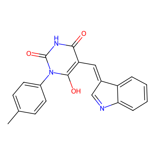 6-Hydroxy-5-(indol-3-ylidenemethyl)-1-(4-methylphenyl)pyrimidine-2,4-dione structure