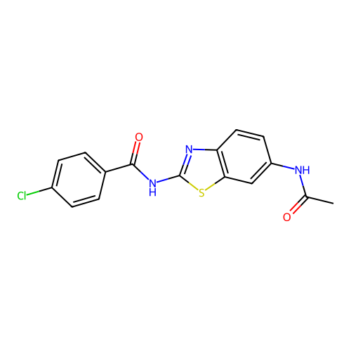 N-[6-(acetylamino)-1,3-benzothiazol-2-yl]-4-chlorobenzamide structure