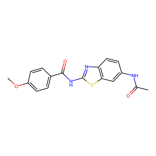 N-[6-(acetylamino)-1,3-benzothiazol-2-yl]-4-methoxybenzamide structure