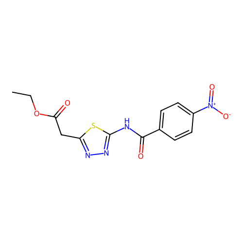 Ethyl (5-{[(4-nitrophenyl)carbonyl]amino}-1,3,4-thiadiazol-2-yl)acetate structure