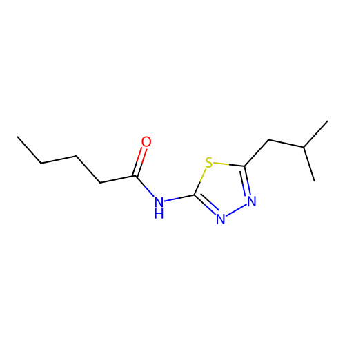 N-[5-(2-methylpropyl)-1,3,4-thiadiazol-2-yl]pentanamide structure