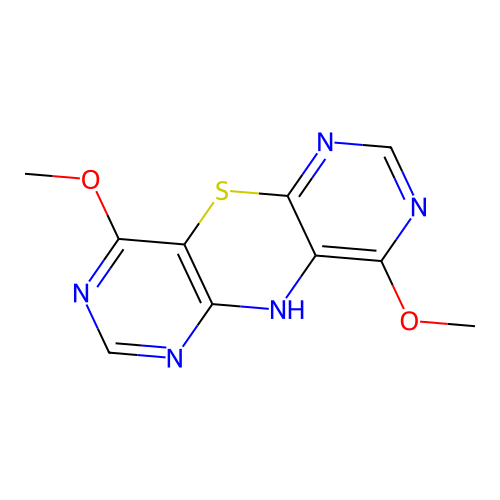 4,9-dimethoxy-10H-dipyrimido[4,5-b:4',5'-e][1,4]thiazine structure
