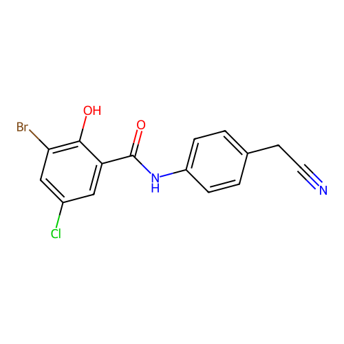 3-bromo-5-chloro-N-[4-(cyanomethyl)phenyl]-2-hydroxybenzamide structure