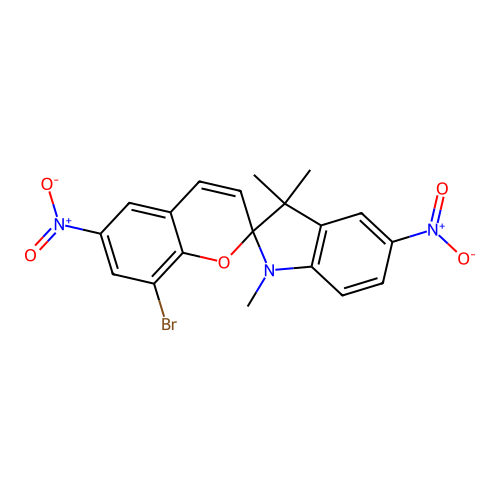 8-Bromo-1',3',3'-trimethyl-5',6-dinitro-1',3'-dihydrospiro[chromene-2,2'-indole] structure