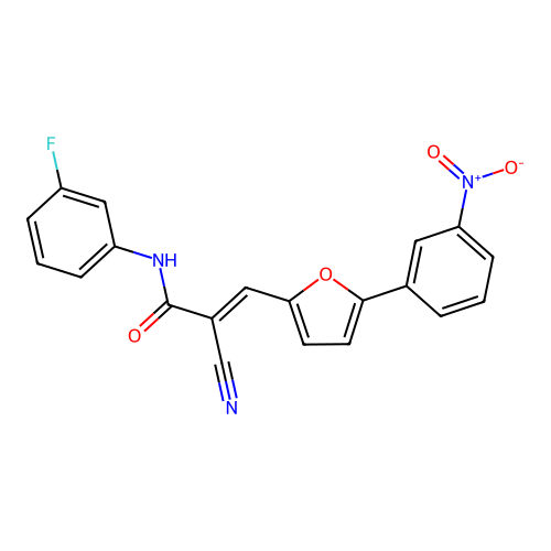 (E)-2-cyano-N-(3-fluorophenyl)-3-[5-(3-nitrophenyl)furan-2-yl]prop-2-enamide structure