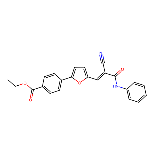 (E)-ethyl 4-(5-(2-cyano-3-oxo-3-(phenylamino)prop-1-en-1-yl)furan-2-yl)benzoate structure