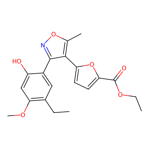 ethyl 5-[(3Z)-3-(3-ethyl-4-methoxy-6-oxocyclohexa-2,4-dien-1-ylidene)-5-methyl-1,2-oxazol-4-yl]furan-2-carboxylate structure