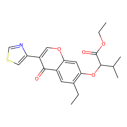 ethyl 2-((6-ethyl-4-oxo-3-(thiazol-4-yl)-4H-chromen-7-yl)oxy)-3-methylbutanoate structure