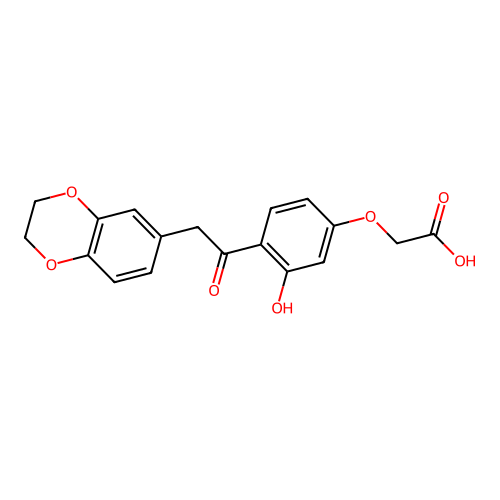2-(4-(2-(2,3-dihydrobenzo[b][1,4]dioxin-6-yl)acetyl)-3-hydroxyphenoxy)acetic acid structure