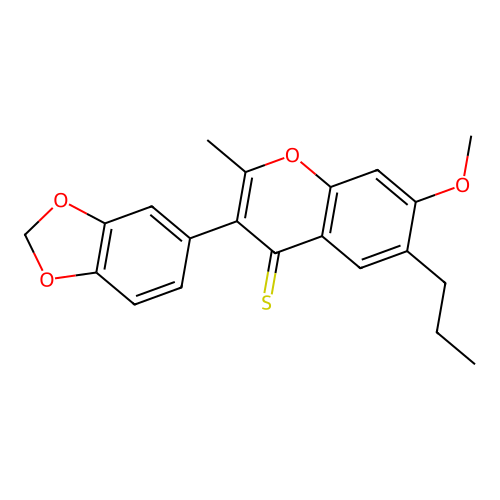 3-(benzo[d][1,3]dioxol-5-yl)-7-methoxy-2-methyl-6-propyl-4H-chromene-4-thione structure
