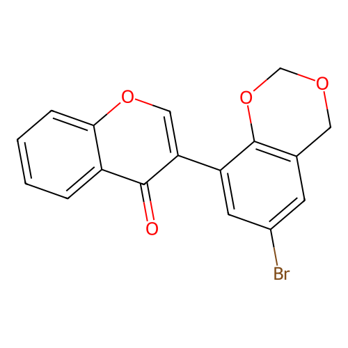 3-(6-bromo-2H,4H-benzo[e]1,3-dioxin-8-yl)chromen-4-one structure