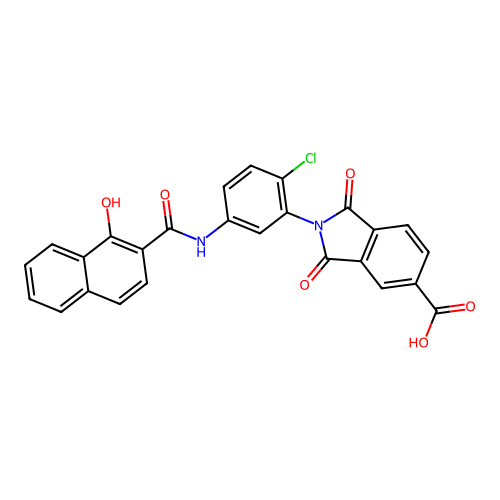 2-(2-chloro-5-(1-hydroxy-2-naphthamido)phenyl)-1,3-dioxoisoindoline-5-carboxylic acid structure