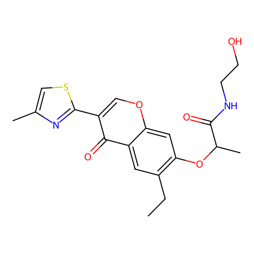 2-{[6-ethyl-3-(4-methyl-1,3-thiazol-2-yl)-4-oxo-4H-chromen-7-yl]oxy}-N-(2-hydroxyethyl)propanamide structure