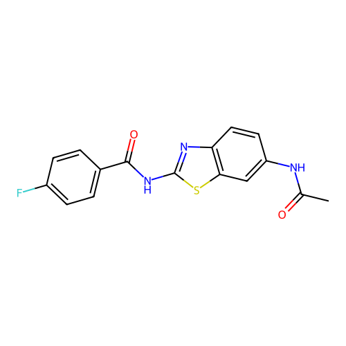 N-[6-(acetylamino)-1,3-benzothiazol-2-yl]-4-fluorobenzamide structure