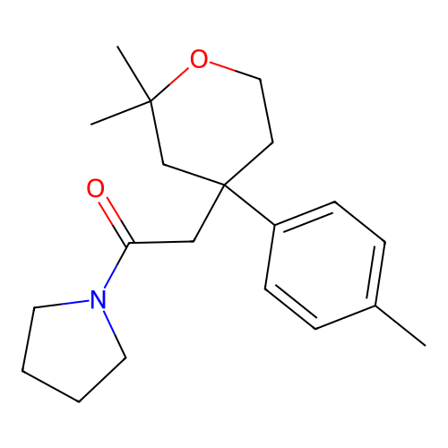1-{[2,2-dimethyl-4-(4-methylphenyl)tetrahydro-2H-pyran-4-yl]acetyl}pyrrolidine structure