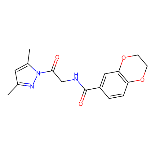 N-(2-(3,5-dimethyl-1H-pyrazol-1-yl)-2-oxoethyl)-2,3-dihydrobenzo[b][1,4]dioxine-6-carboxamide structure