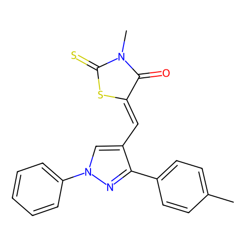 (5Z)-3-methyl-5-{[3-(4-methylphenyl)-1-phenyl-1H-pyrazol-4-yl]methylidene}-2-thioxo-1,3-thiazolidin-4-one structure