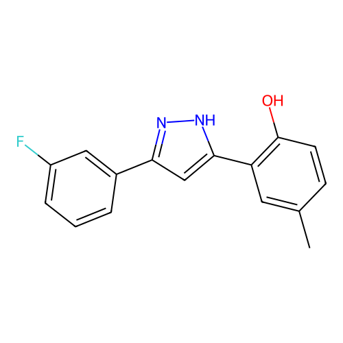 2-[5-(3-Fluoro-phenyl)-1H-pyrazol-3-yl]-4-methyl-phenol structure