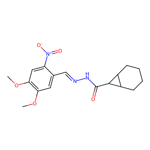 N'-{2-nitro-4,5-dimethoxybenzylidene}bicyclo[4.1.0]heptane-7-carbohydrazide structure