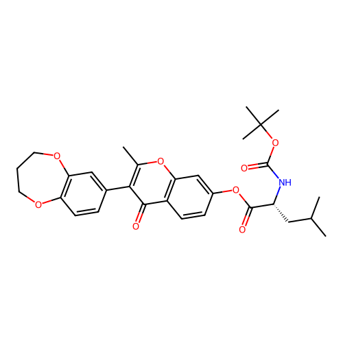 (R)-3-(3,4-dihydro-2H-benzo[b][1,4]dioxepin-7-yl)-2-methyl-4-oxo-4H-chromen-7-yl 2-((tert-butoxycarbonyl)amino)-4-methylpentanoate structure