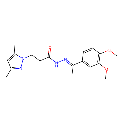 N-[(E)-1-(3,4-dimethoxyphenyl)ethylideneamino]-3-(3,5-dimethylpyrazol-1-yl)propanamide structure
