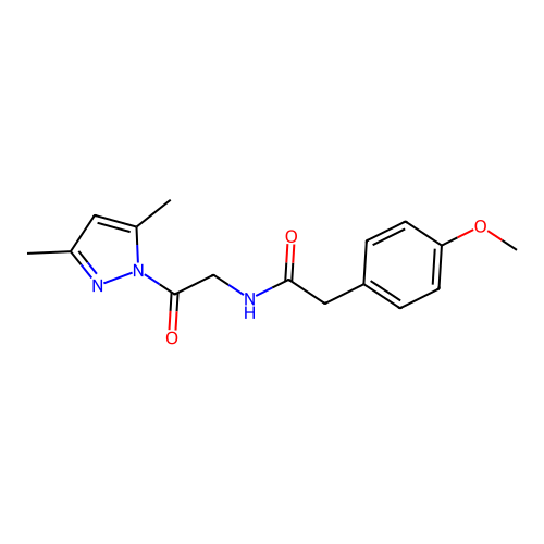 N-(2-(3,5-dimethyl-1H-pyrazol-1-yl)-2-oxoethyl)-2-(4-methoxyphenyl)acetamide structure