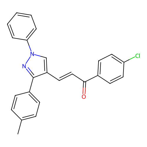 (2E)-1-(4-chlorophenyl)-3-[3-(4-methylphenyl)-1-phenyl-1H-pyrazol-4-yl]prop-2-en-1-one structure