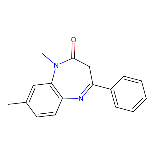 1,8-dimethyl-4-phenyl-1,3-dihydro-2H-1,5-benzodiazepin-2-one structure