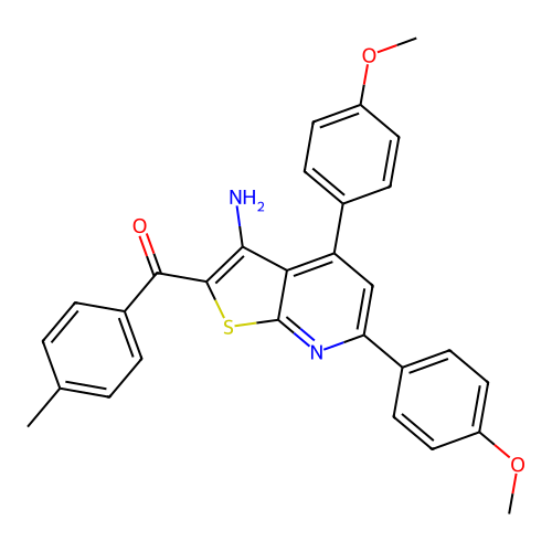 (3-amino-4,6-bis(4-methoxyphenyl)thieno[2,3-b]pyridin-2-yl)(p-tolyl)methanone structure
